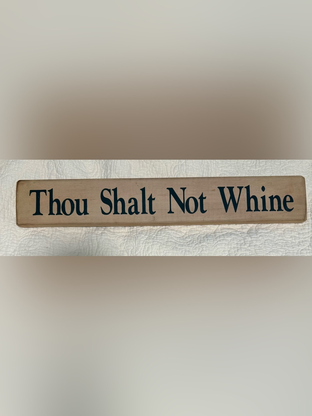 Rustic wooden wall sign “Thou Shalt Not Whine”
